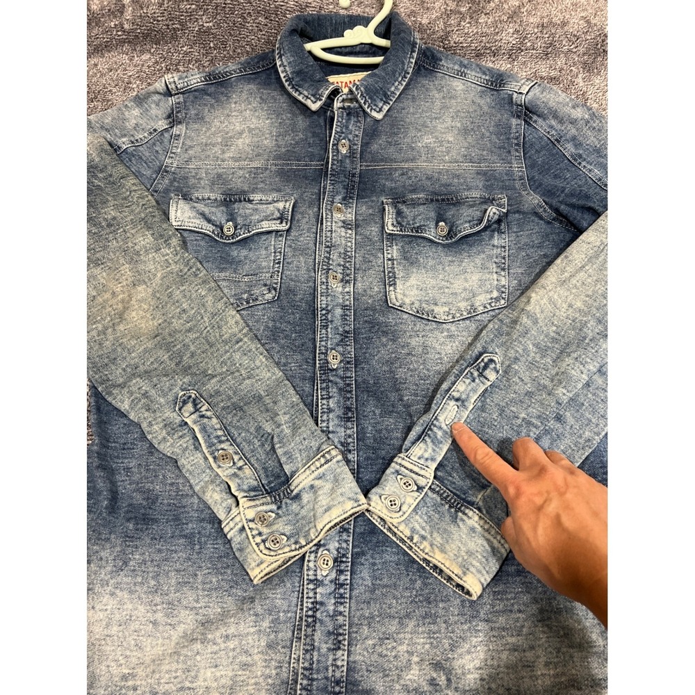 Catamaran Mens Denim Shirt Acid Wash Blue Long Sleeve Cotton CTH-27-VY-DLB-393 L